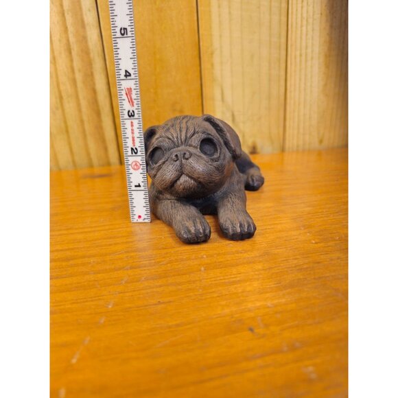 Small Vintage Brown ceramic Pug Dog Figurine Lying Down Collectible Home Decor - Picture 5 of 12